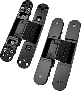 1 Pair Black Hidden Hinges for Secret Door,Zinc Alloy Hinges can Swing 180 Degree, top Load Rating of 176 lbs for 2 Concealed Hinge，3-D Adjustable Invisible Door Hinge as Hinge kit